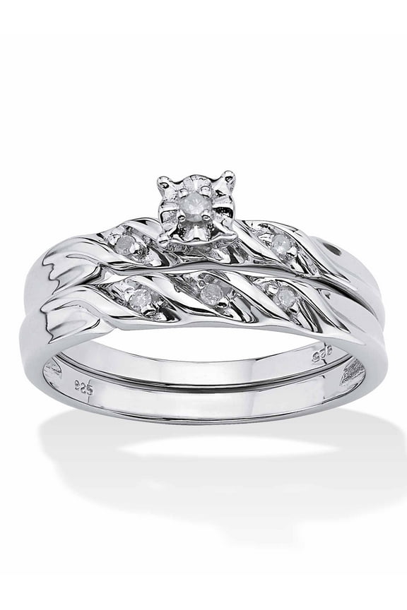Round Diamond Accent 2-Piece Bridal Set in Platinum-Plated Silver or 10K Gold