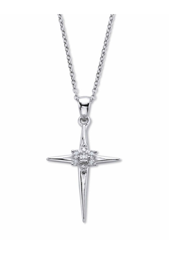 Round Diamond Accent Cross Pendant Platinum Plated or Gold-Plated .925 Silver 18" Chain