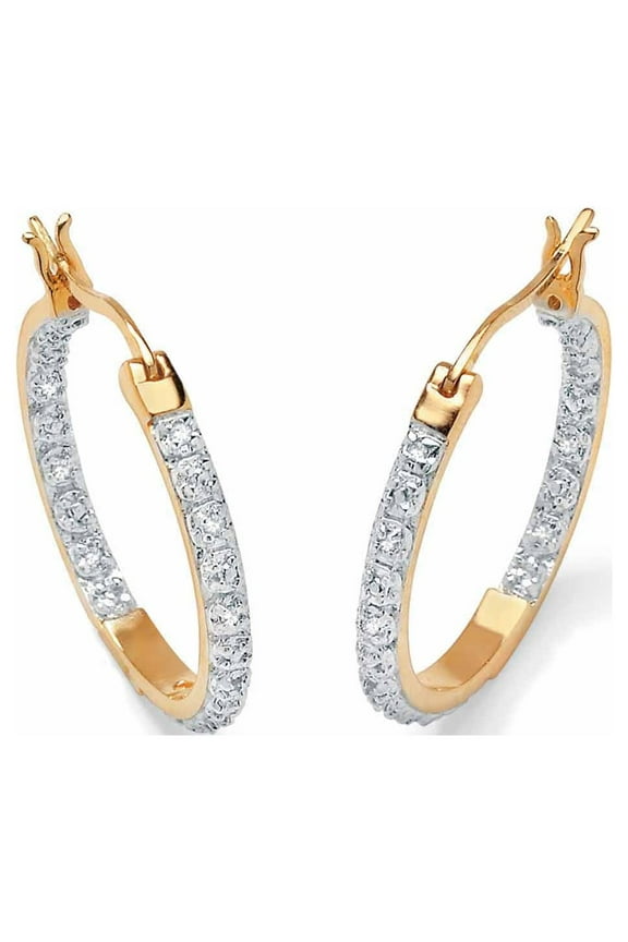 Round Diamond Accent Inside-Out Hoop Earrings 1/10 TCW in Gold-Plated or Platinum-Plated Sterling Silver (1")
