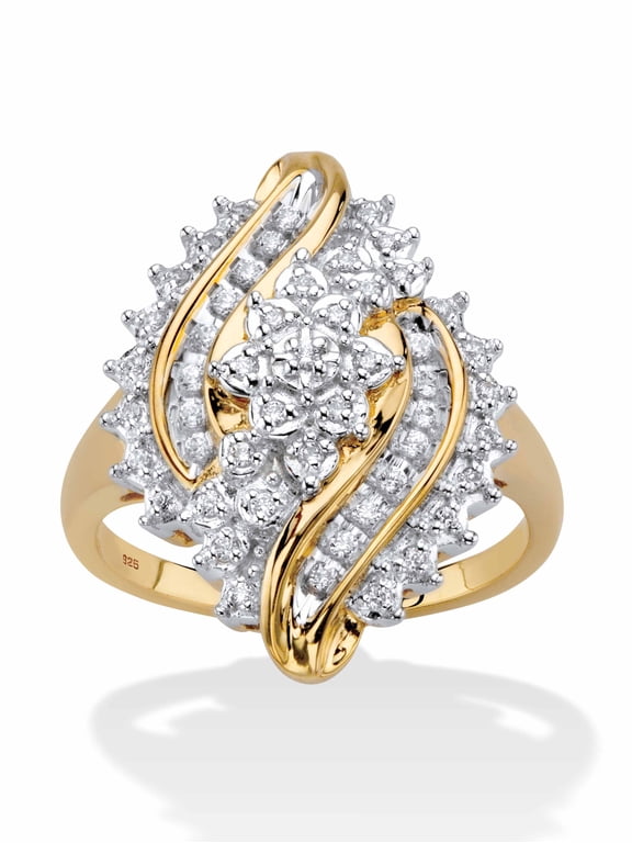 Round Diamond Cluster Bypass Ring 1/3 TCW in 18k Gold-plated Sterling Silver
