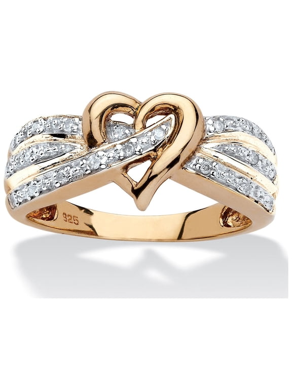 Round Diamond Crossover Heart Promise Ring 1/10 TCW in Platinum-Plated or 18K Gold-Plated Sterling Silver
