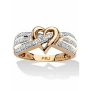 PalmBeach Jewelry Round Diamond Crossover Heart Promise Ring 1/10 TCW in Platinum-Plated or 18K Gold-Plated Sterling Silver