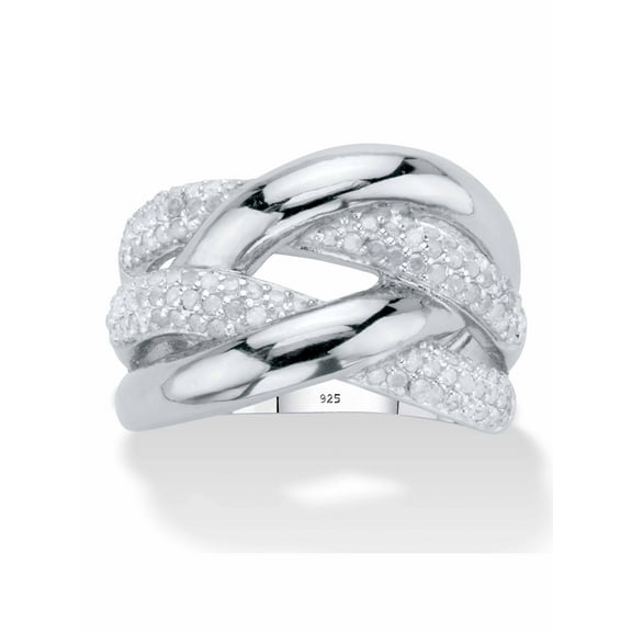 PalmBeach Jewelry Round Diamond  Crossover Ring 1/2 TCW in Platinum Plated Sterling Silver