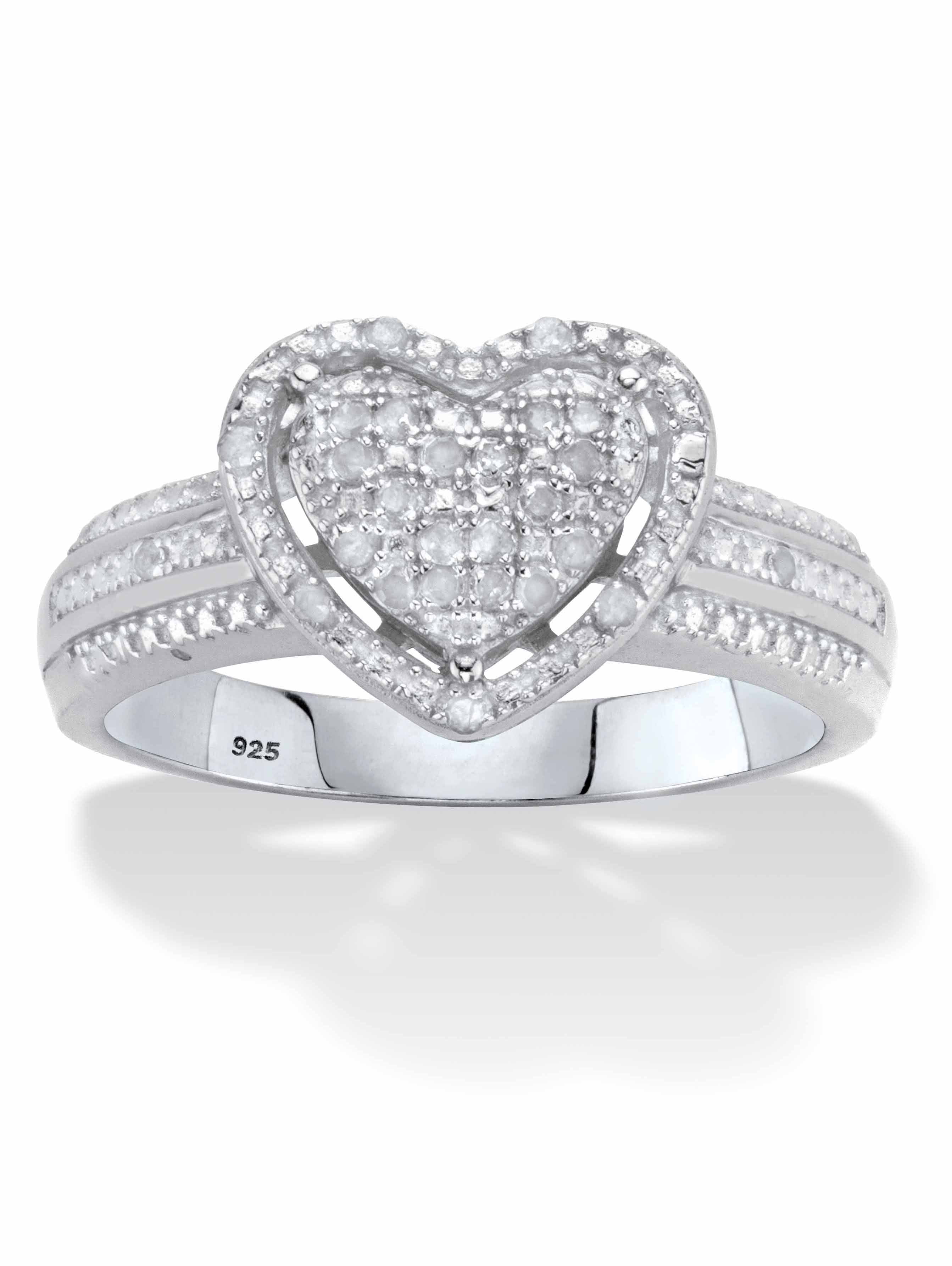PalmBeach Jewelry Round Diamond Floating Halo Heart Ring 1/7 TCW in 18k ...