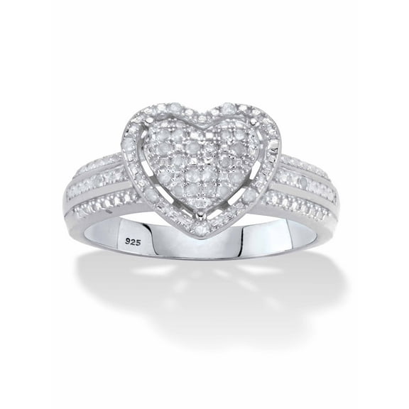 PalmBeach Jewelry Round Diamond Floating Halo Heart Ring 1/7 TCW in 18k Gold or Platinum Plated Sterling Silver