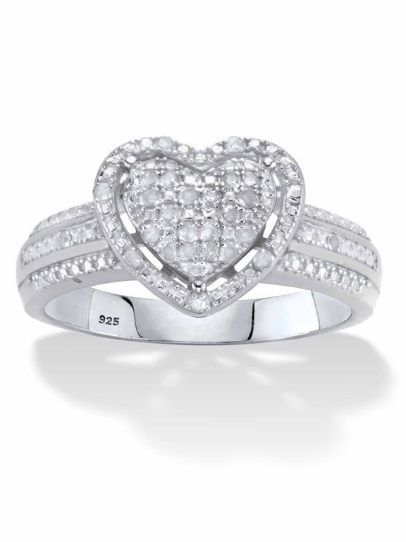 Round Diamond Floating Halo Heart Ring 1/7 TCW in 18k Gold or Platinum Plated Sterling Silver
