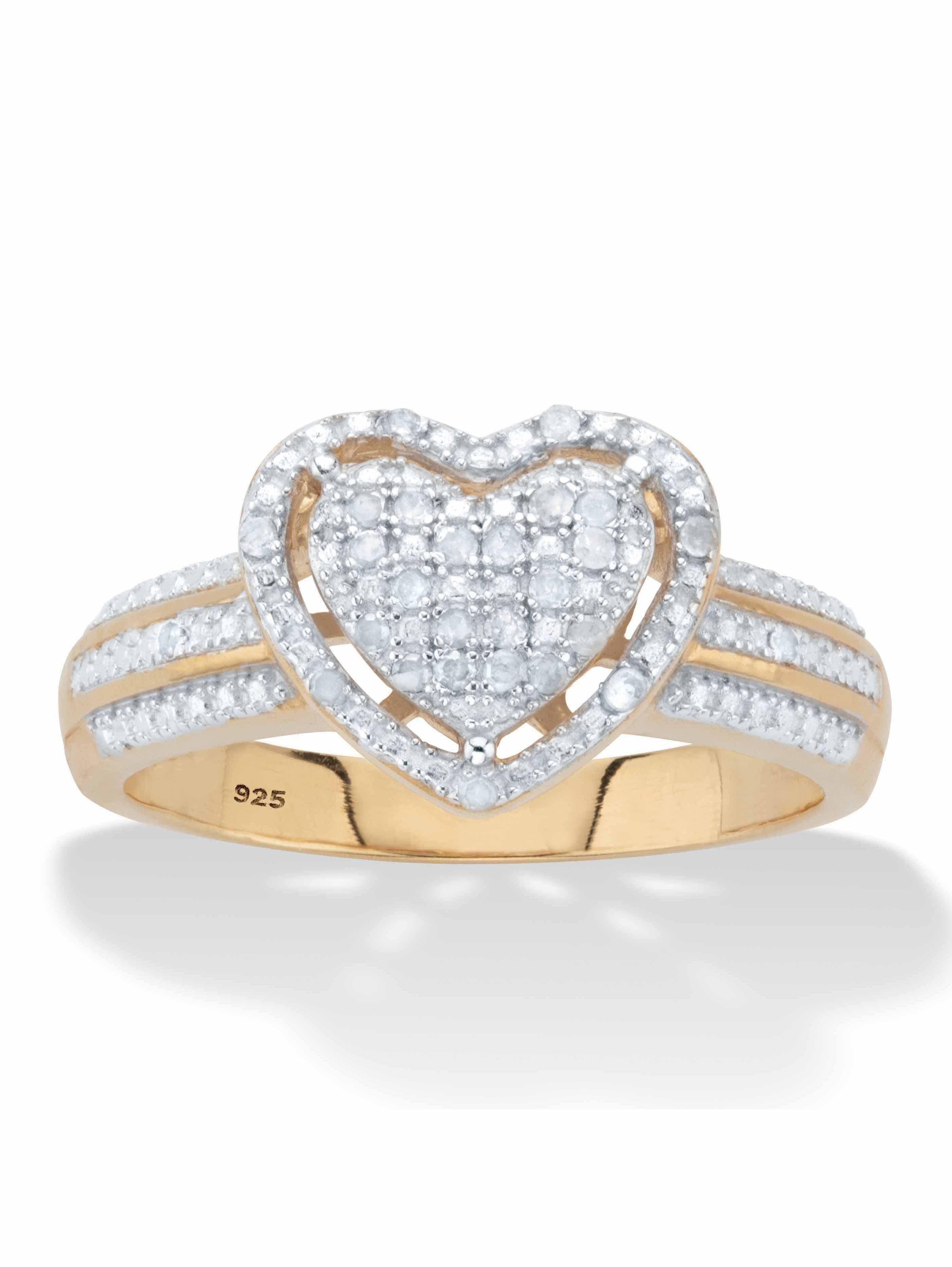 PalmBeach Jewelry Round Diamond Floating Halo Heart Ring 1/7 TCW in 18k Gold or Platinum Plated Sterling Silver