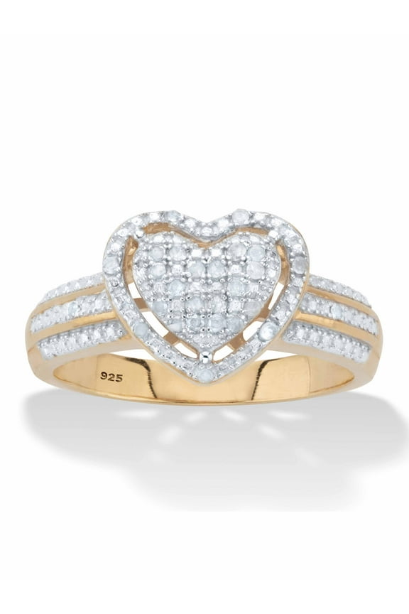 Round Diamond Floating Halo Heart Ring 1/7 TCW in 18k Gold or Platinum Plated Sterling Silver