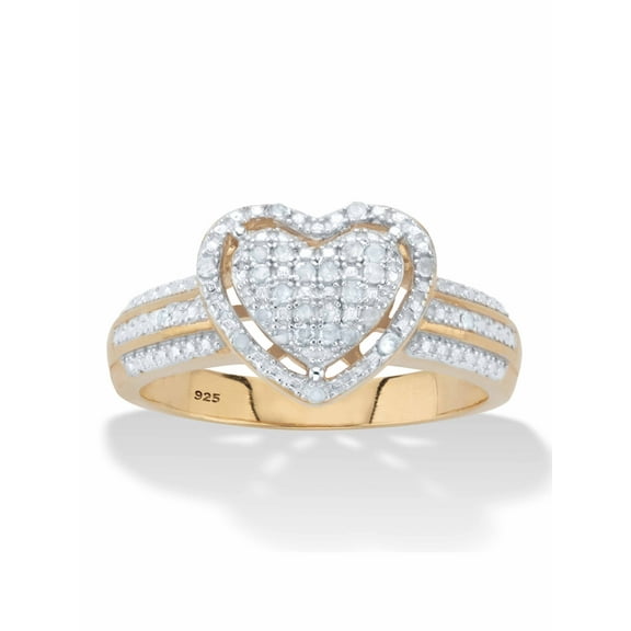 PalmBeach Jewelry Round Diamond Floating Halo Heart Ring 1/7 TCW in 18k Gold or Platinum Plated Sterling Silver