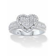 PalmBeach Jewelry Round Diamond Floating Halo Heart Ring 1/7 TCW in 18k Gold or Platinum Plated Sterling Silver