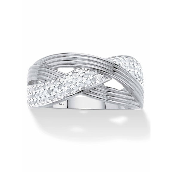PalmBeach Jewelry Round Diamond Grooved Crossover Ring 1/3 TCW in Platinum-plated Sterling Silver