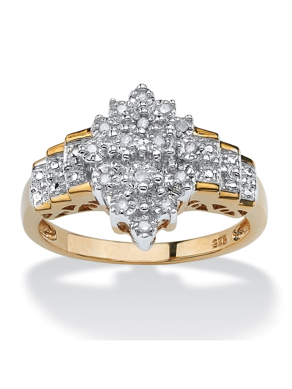 1/10 TCW Diamond Marquise-Shaped Step Ring in Gold-Plated Sterling Silver