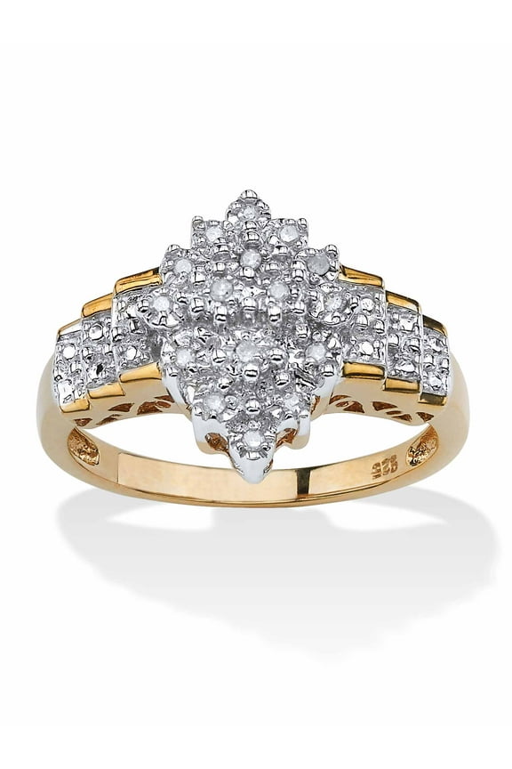 Round Diamond Marquise-Shaped Step Ring 1/10 TCW in 18k Gold-Plated or Platinum-Plated .925 Sterling Silver