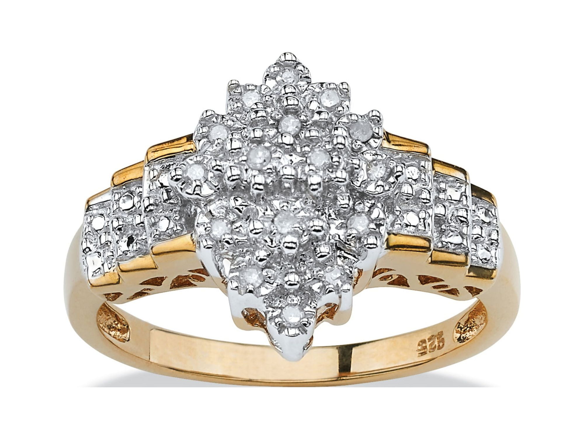 PalmBeach Jewelry Round Diamond Marquise-Shaped Step Ring 1/10 TCW in 18k Gold-Plated or Platinum-Plated .925 Sterling Silver