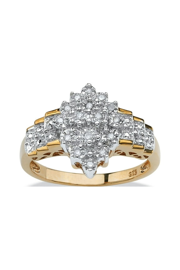 Round Diamond Marquise-Shaped Step Ring 1/10 TCW in 18k Gold-Plated or Platinum-Plated .925 Sterling Silver
