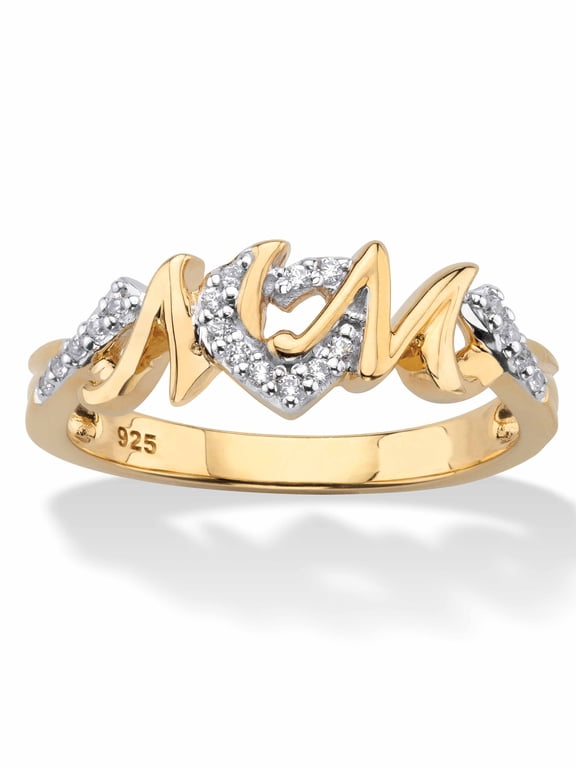 Round Diamond "Mom" Hearts Ring 1/10 TCW in 18k Yellow Gold-plated Sterling Silver