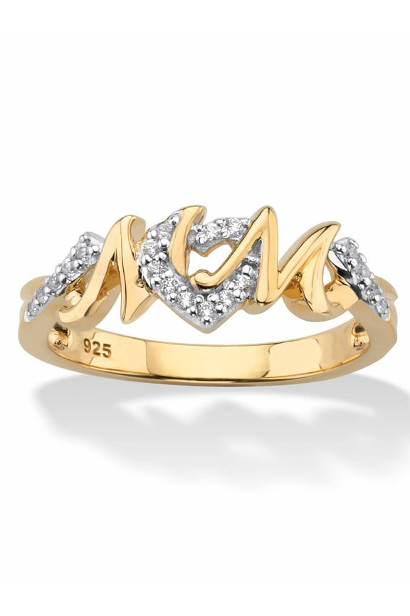 Round Diamond "Mom" Hearts Ring 1/10 TCW in 18k Yellow Gold-plated Sterling Silver