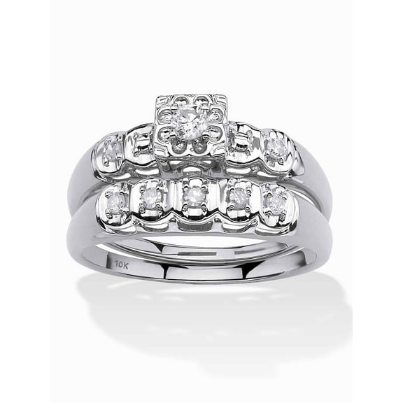 PalmBeach Jewelry Round Diamond Two Piece Bridal Ring Set 1/4 TCW in 10k Yellow or White Gold