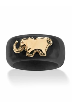 Round Genuine Green Red or Black Jade Elephant Ring Band 10k Yellow Gold