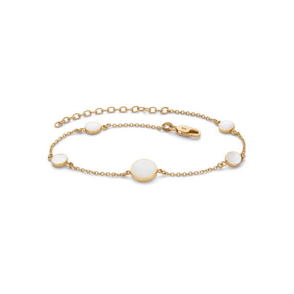 PalmBeach Jewelry Round Genuine Mother-of-Pearl Ankle Bracelet in 18k Gold-plated Sterling Silver 9"-11"