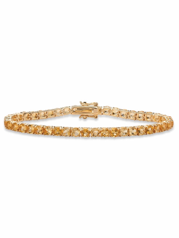 Round Genuine Red Garnet or Yellow Citrine Tennis Bracelet Yellow Gold-Plated 7.25"