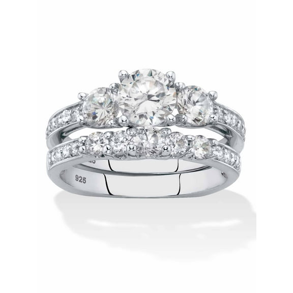 PalmBeach Jewelry Round Graduated Cubic Zirconia 2-Piece Wedding Ring Set 2.09 TCW in Sterling Silver