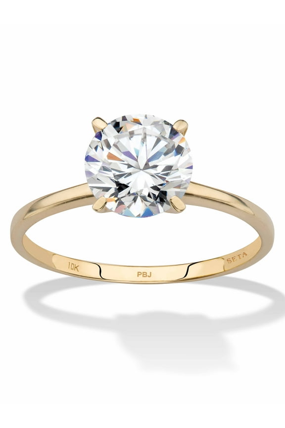 Round Oval or Pear Cubic Zirconia Solitaire Engagement Ring 2 TCW in Solid 10k Yellow or White Gold