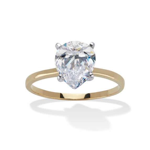 PalmBeach Jewelry Round Oval or Pear Cubic Zirconia Solitaire Engagement Ring 2 TCW in Solid 10k Yellow or White Gold