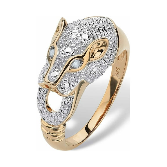 PalmBeach Jewelry Round Pave Diamond Accent Panther Ring in 18k Gold-plated Sterling Silver