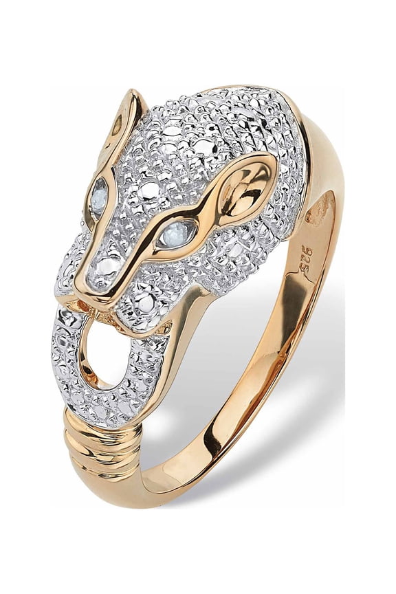 Round Pave Diamond Accent Panther Ring in 18k Gold-plated Sterling Silver