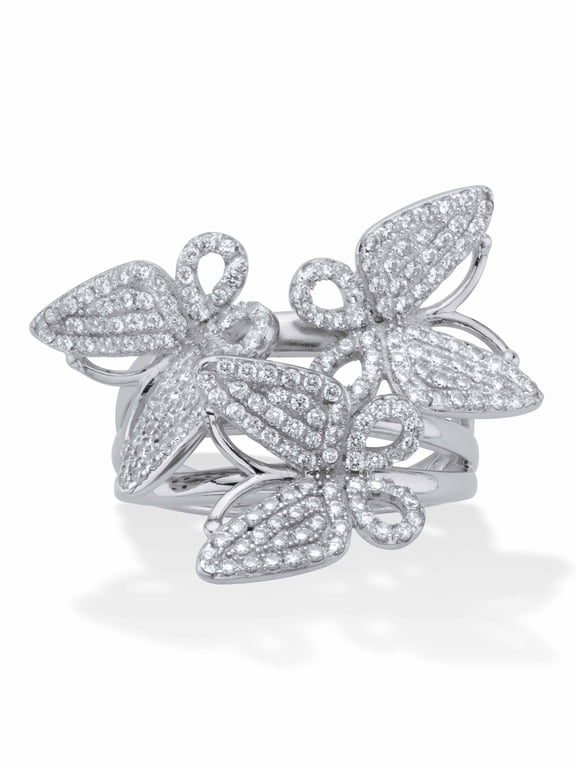 Round Pave' Style Cubic Zirconia Butterfly Ring 1 CTW Silvertone