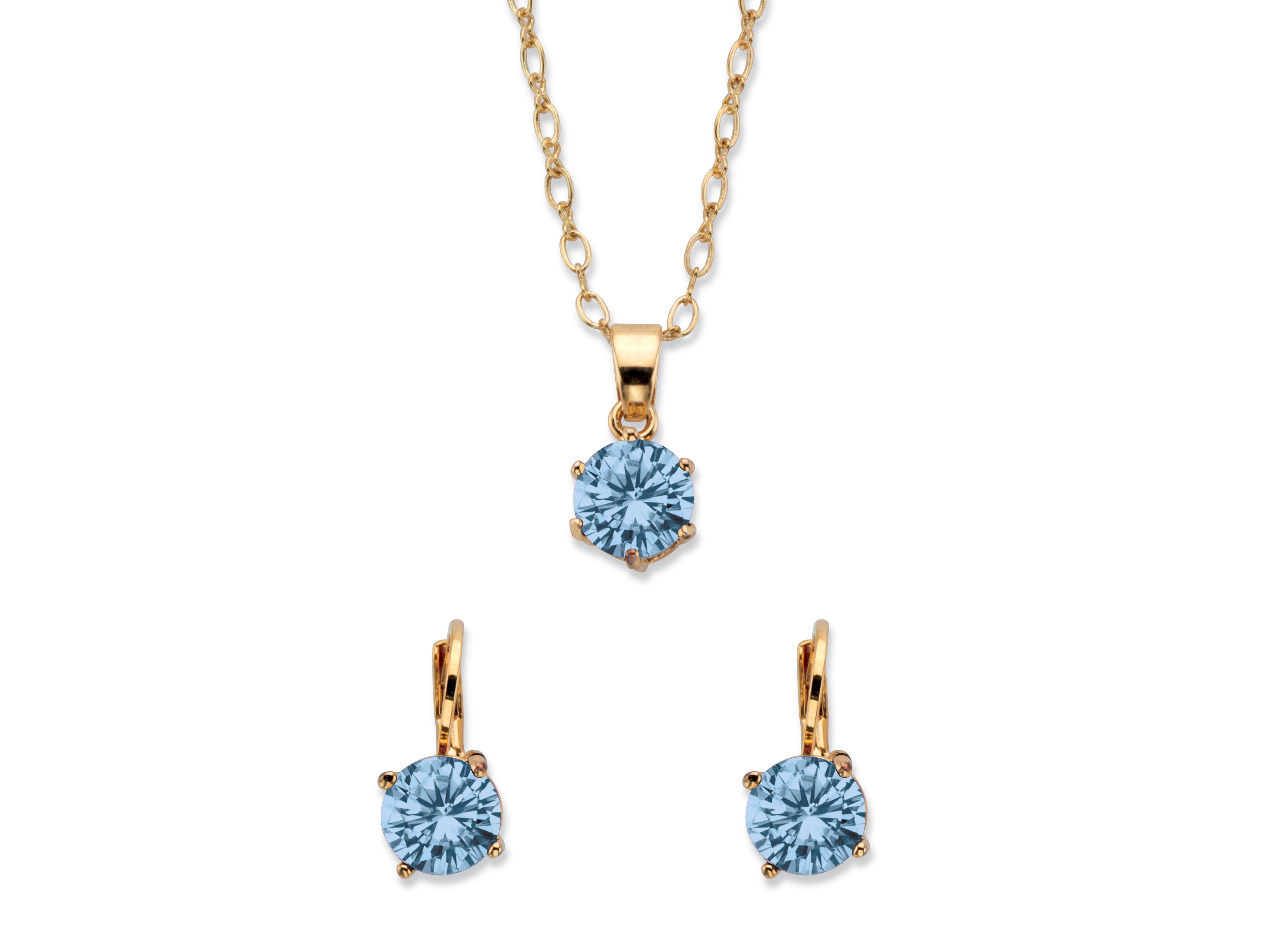 PalmBeach Jewelry Round Simulated Birthstone Earring and Solitaire Pendant Necklace Set in Goldtone 18"