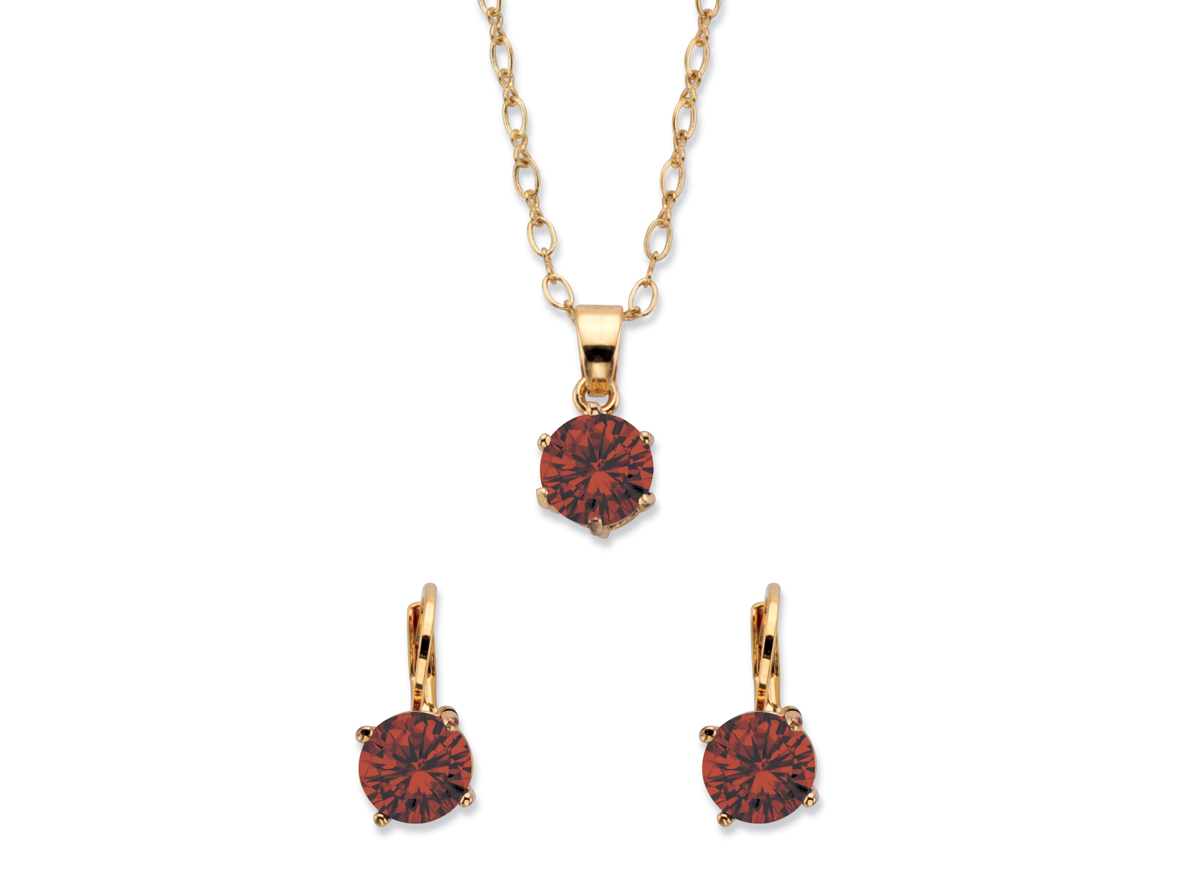 PalmBeach Jewelry Round Simulated Birthstone Earring and Solitaire Pendant Necklace Set in Goldtone 18"