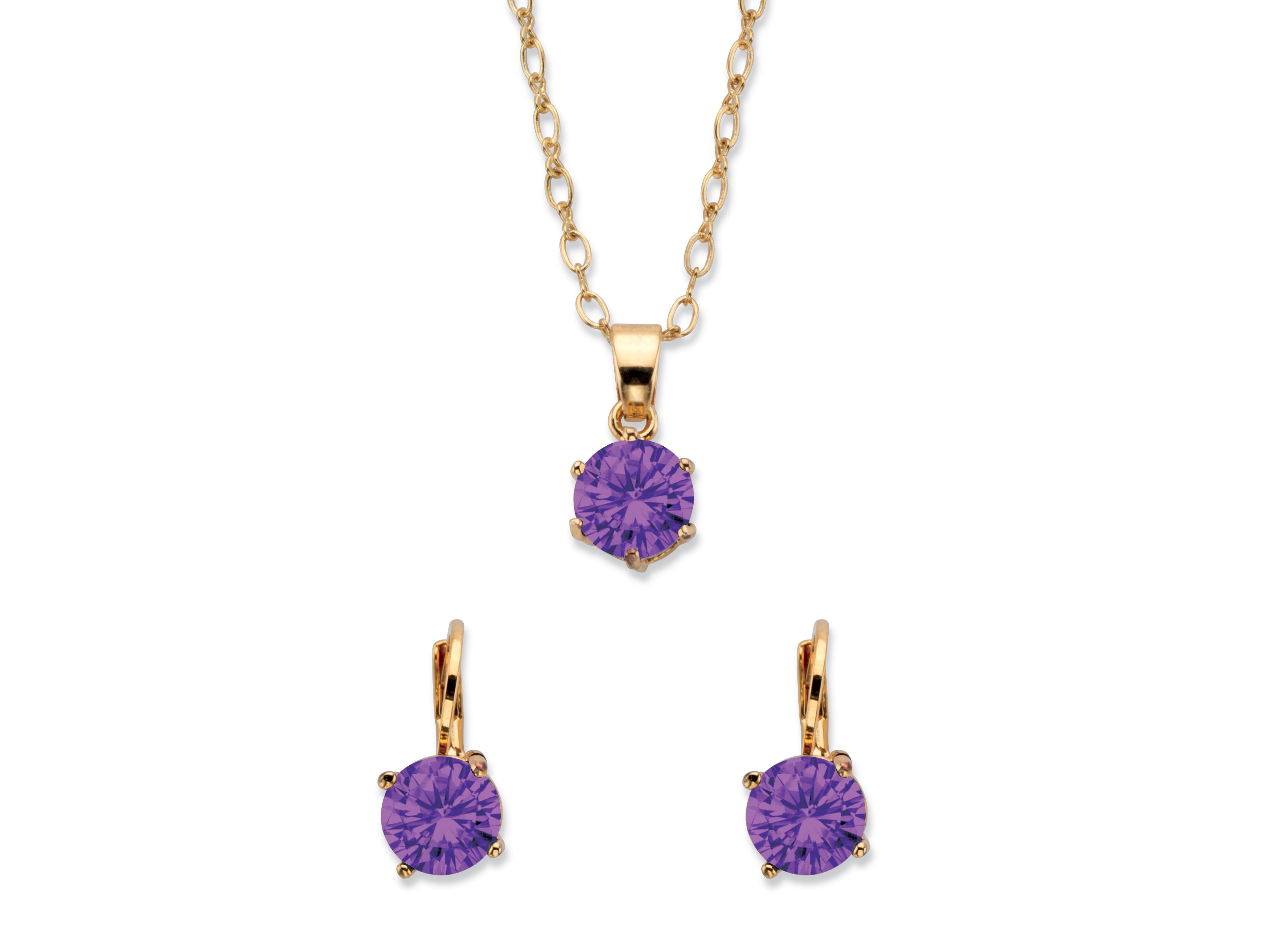 PalmBeach Jewelry Round Simulated Birthstone Earring and Solitaire Pendant Necklace Set in Goldtone 18"
