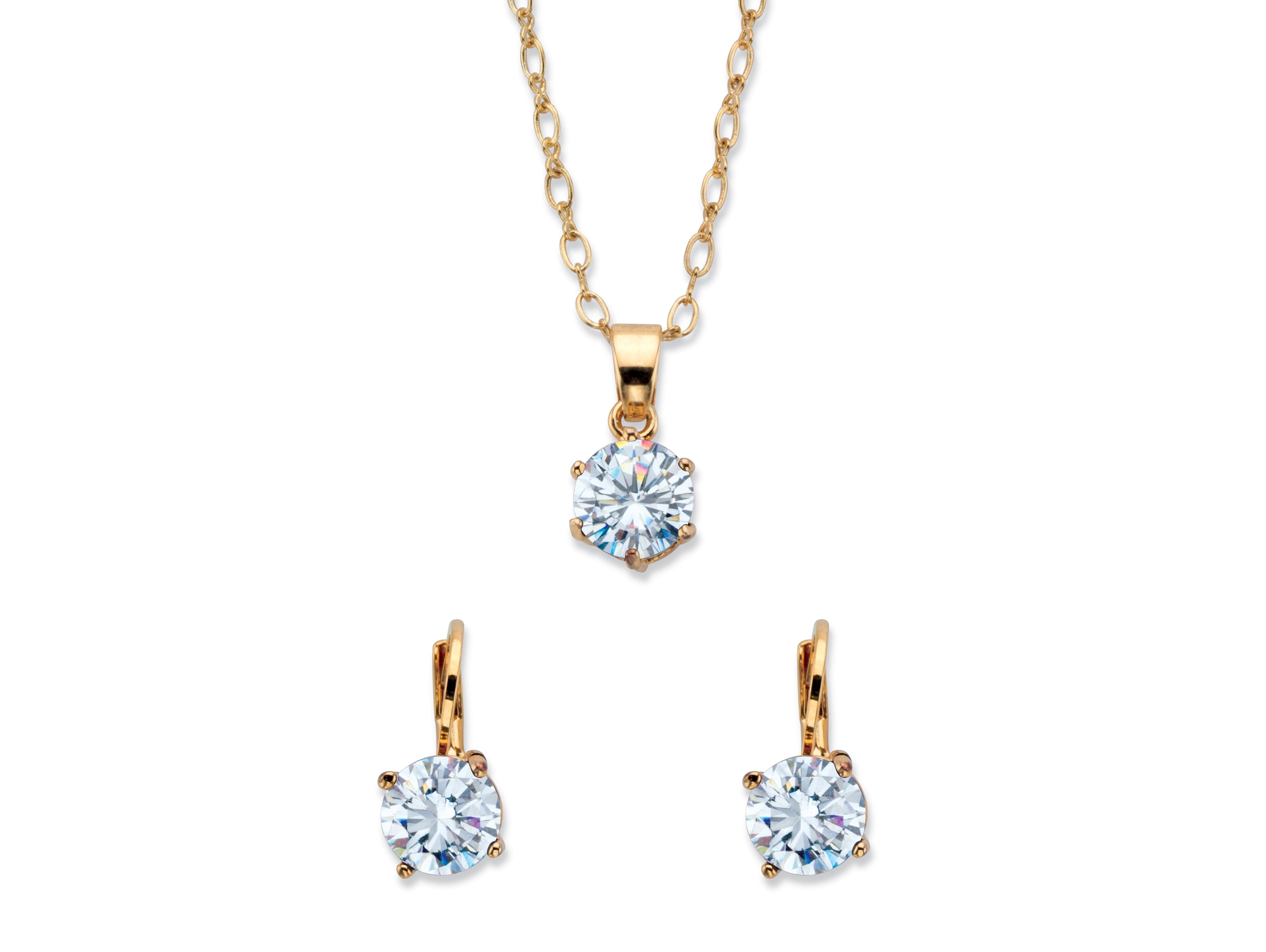 PalmBeach Jewelry Round Simulated Birthstone Earring and Solitaire Pendant Necklace Set in Goldtone 18"