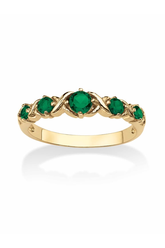 Round Simulated Birthstone Gold-Plated "X & O" Stackable Ring