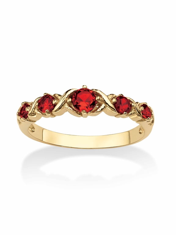 Round Simulated Birthstone Gold-Plated "X & O" Stackable Ring