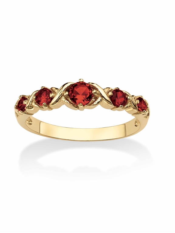 Round Simulated Birthstone Gold-Plated "X & O" Stackable Ring