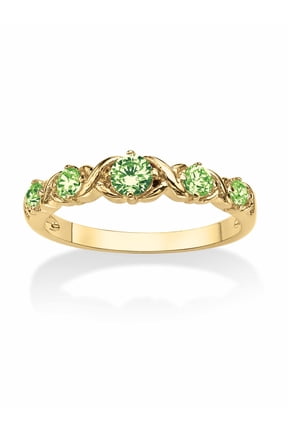 Round Simulated Birthstone Gold-Plated "X & O" Stackable Ring