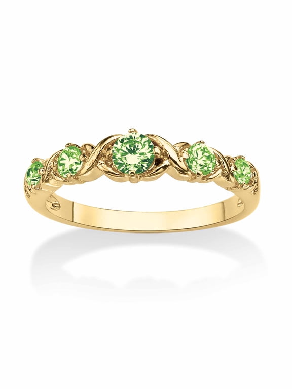 Round Simulated Birthstone Gold-Plated "X & O" Stackable Ring