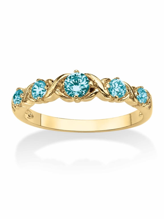 Round Simulated Birthstone Gold-Plated "X & O" Stackable Ring