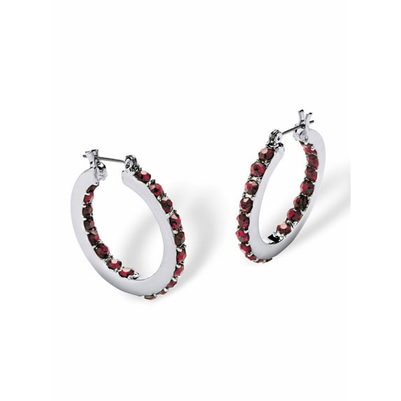 PalmBeach Jewelry Round Simulated Birthstone Inside-Out Hoop Earrings in Silvertone 1.25"