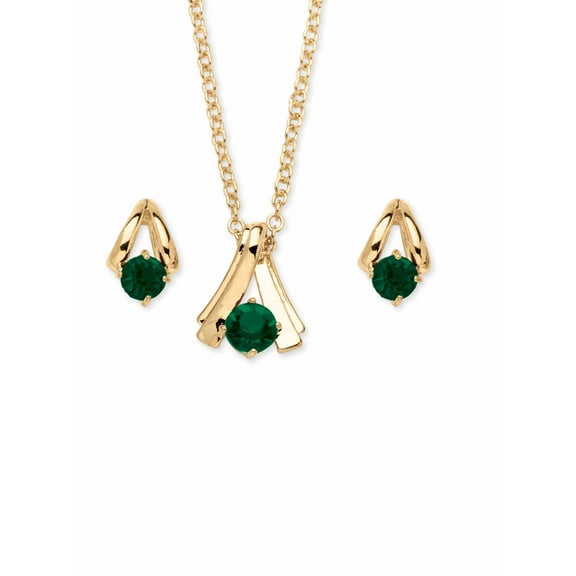 PalmBeach Jewelry Round Simulated Birthstone Solitaire Necklace and Earring Set in Goldtone 18"