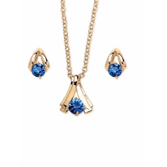 PalmBeach Jewelry Round Simulated Birthstone Solitaire Necklace and Earring Set in Goldtone 18"