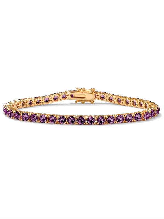 Round Simulated Birthstone Tennis Bracelet in Gold-Plated or Silvertone