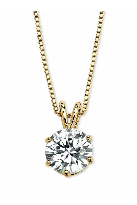 Round Solitaire Cubic Zirconia Necklace 3 TCW in 14k Gold or Platinum Plated .925 Sterling Silver 18" Length