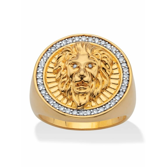 PalmBeach Jewelry Round White Cubic Zirconia Halo Style Lion Head Ring .41 TCW 14k Gold-Plated