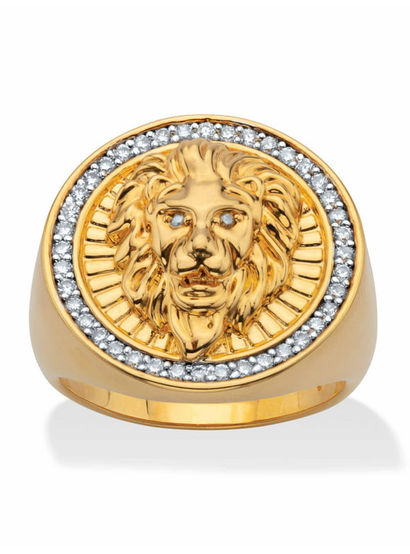 PalmBeach Jewelry Round White Cubic Zirconia Halo Style Lion Head Ring .41 TCW 14k Gold-Plated