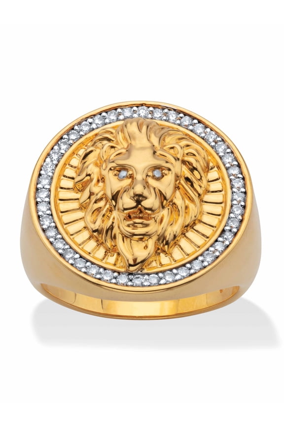 Round White Cubic Zirconia Halo Style Lion Head Ring .41 TCW 14k Gold-Plated