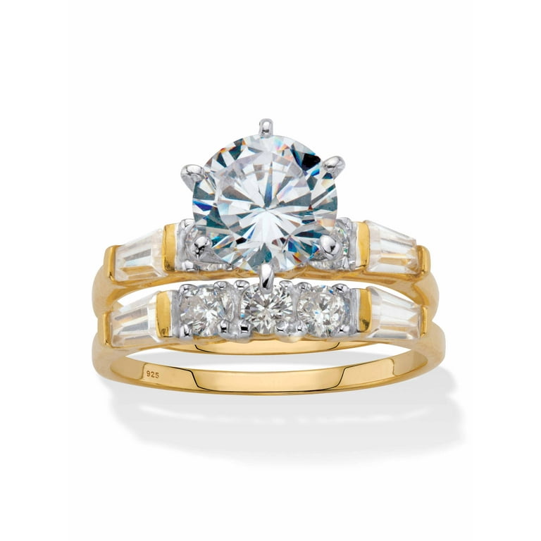 Sterling Silver CZ Round and Baguette Two Piece Wedding Set Rings Sterling Silver CZ Round and Baguette Two Piece Wedding Set Rings